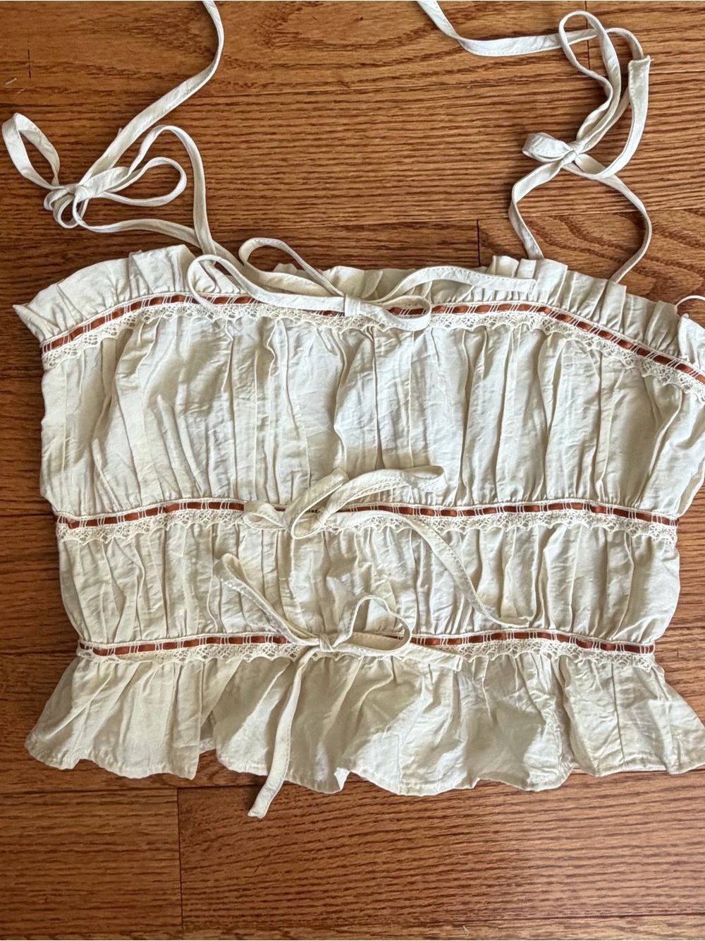Thirty Thirty Cream Coquette Babydoll Cami Top M Fairy Boho Festival Indie Girly